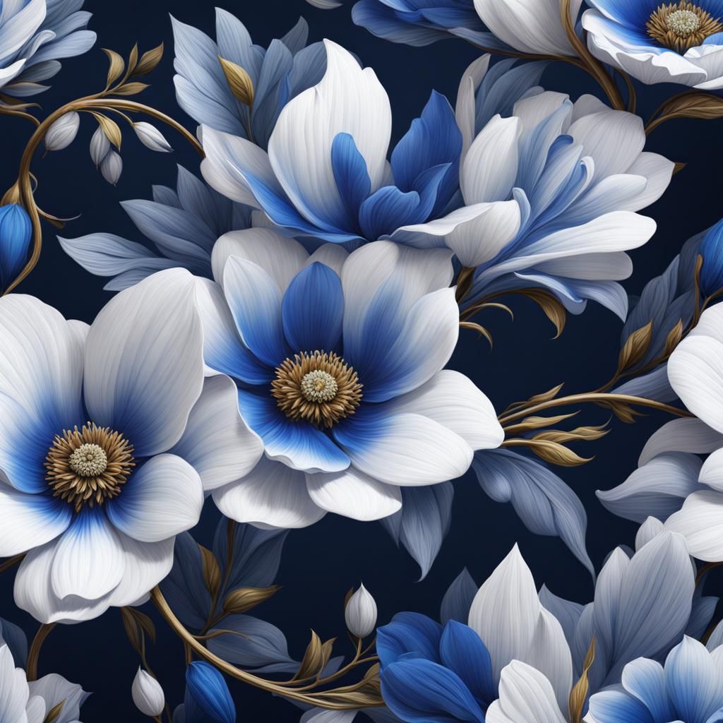 Blue and White Floral Pattern Art