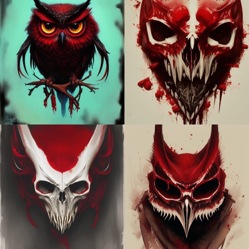 Sinister Red Owl Skull: A Dark Fantasy Artwork