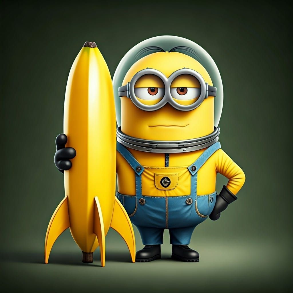 Minion Astronaut with Banana Rocket, Stylized Character