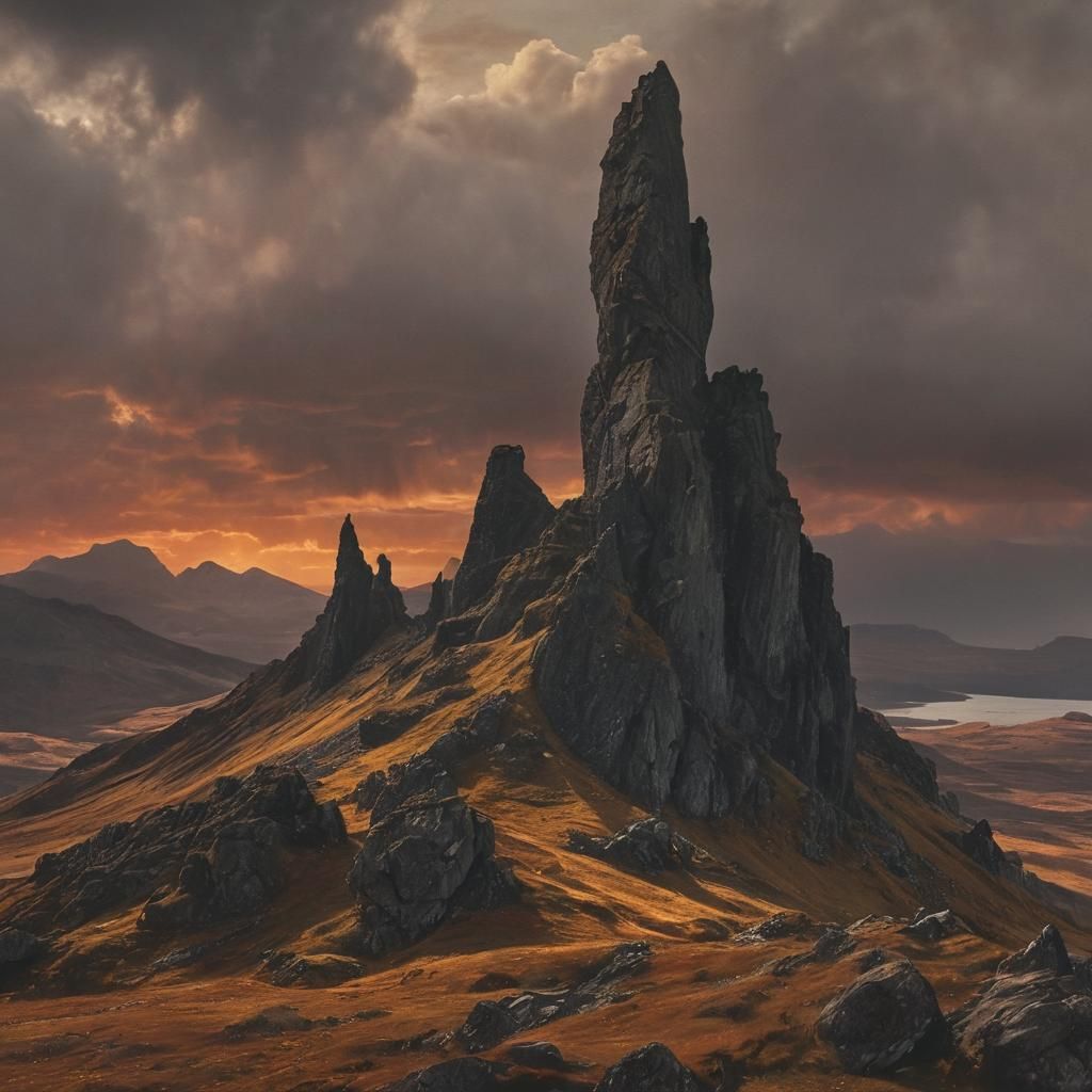 Sunrise Over Old Man of Storr as Impasto Painting