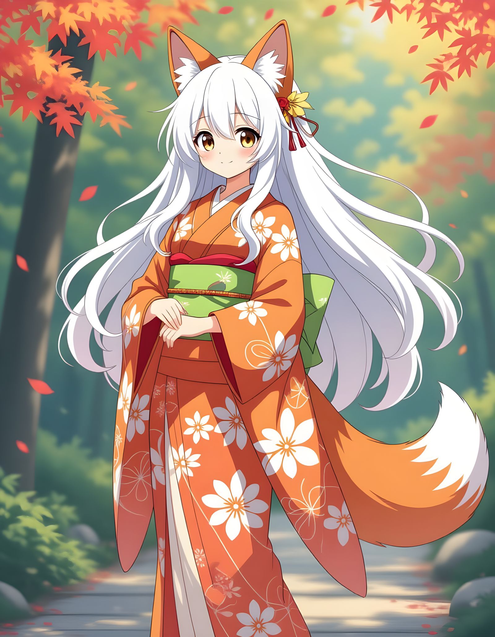 Anime Fox Girl in Kimono, Shinkai Style
