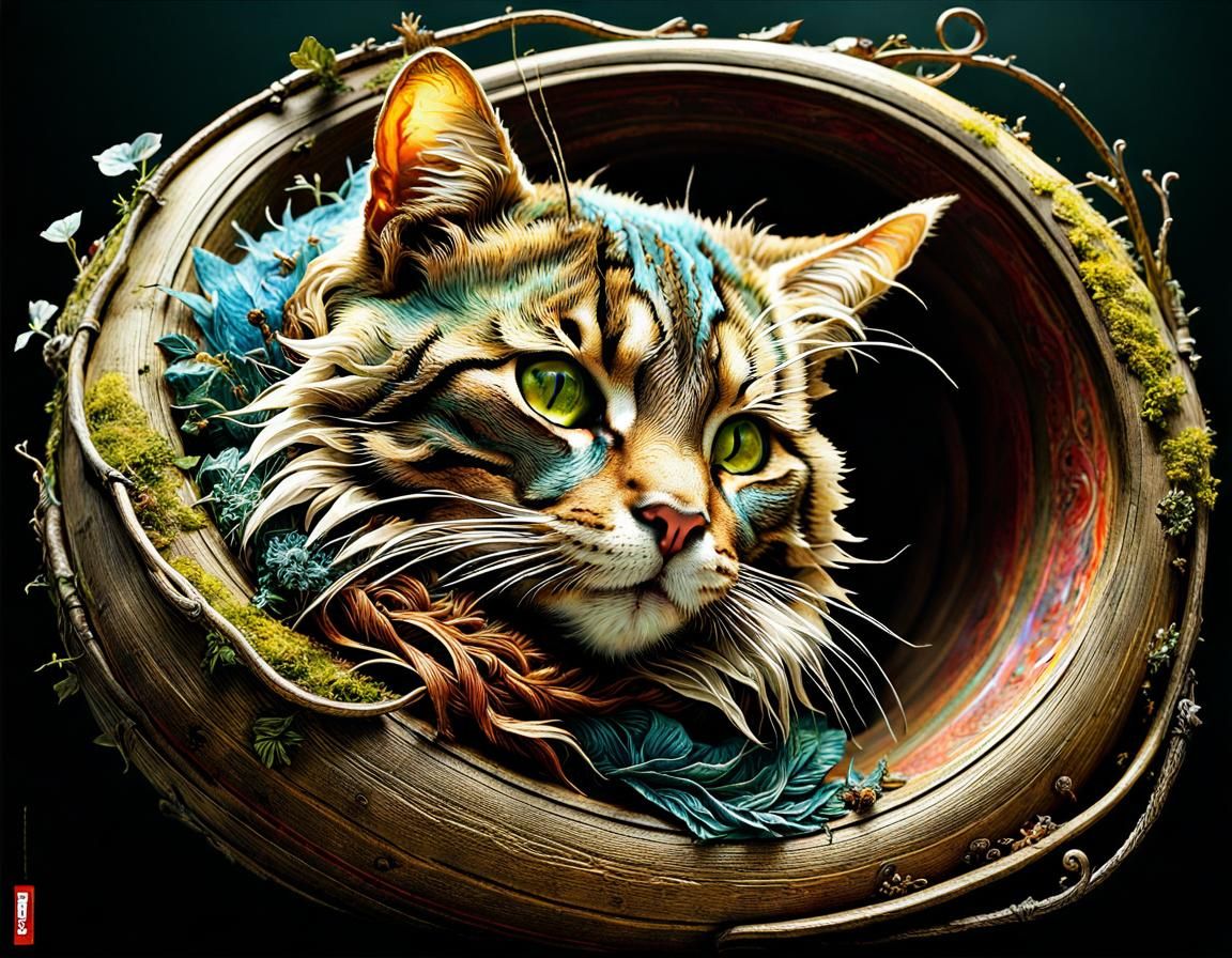 Cat Sleeping Soundly: Detailed Hyperrealistic Image