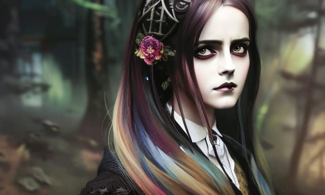 Gothic Emma Watson as Wednesday Addams: Manga Art
