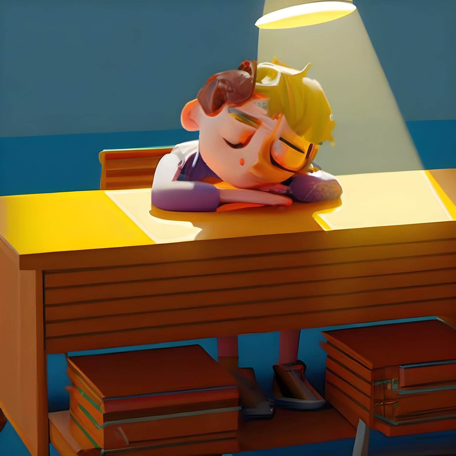 Cute 3D Boy Napping at School Desk