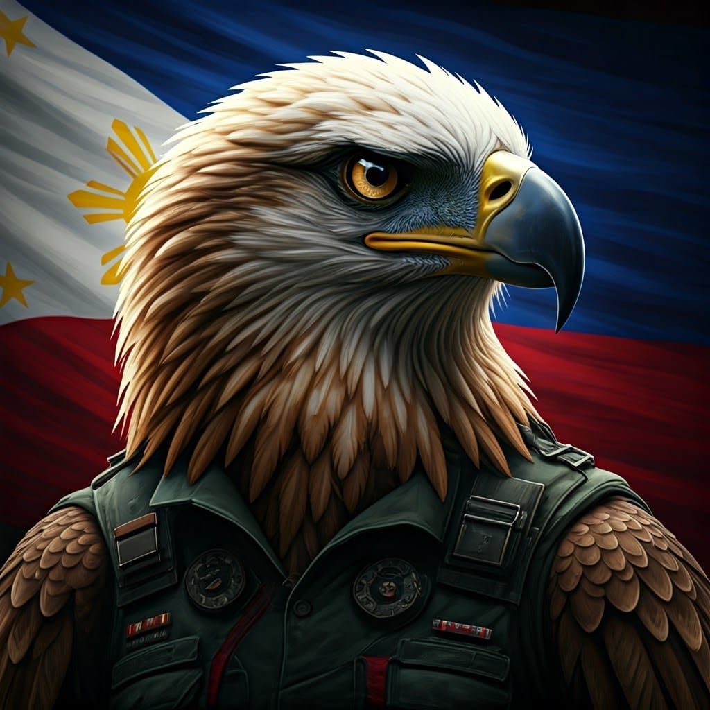 Philippine Eagle and Soldier Portrait in Art Nouveau Style