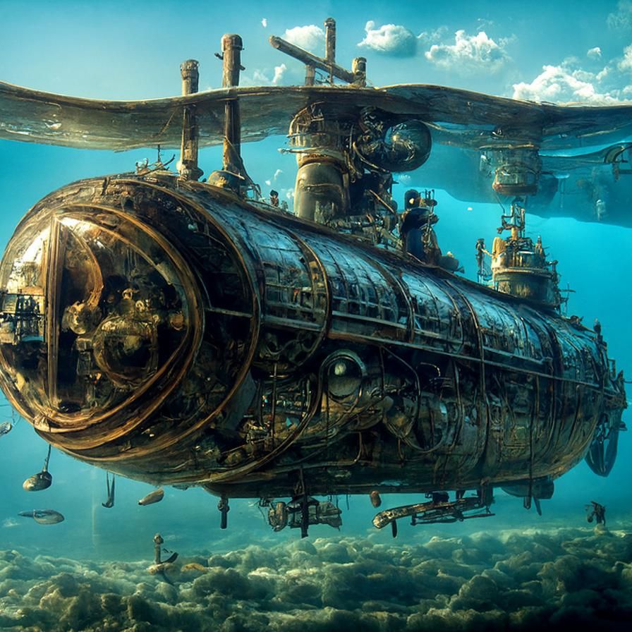 Majestic Steampunk Submarine Underwater Photography