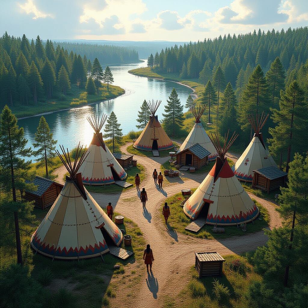 Aerial View of 17th Century Native American Village