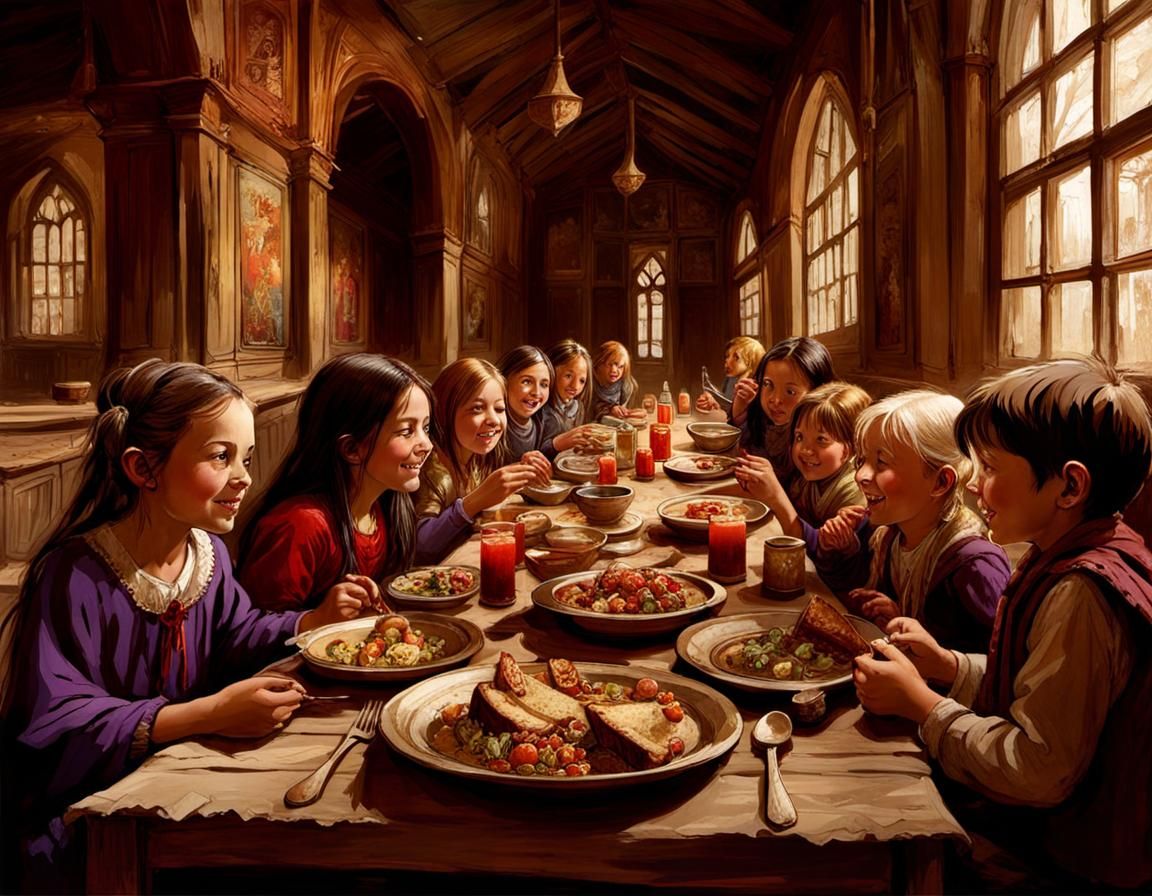 Slavic Students in Baba Yaga Palace, Watercolor Manga