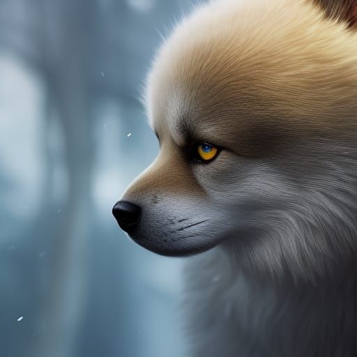 3D Husky Puppy Mirror Reflection: Wolf Concept Art