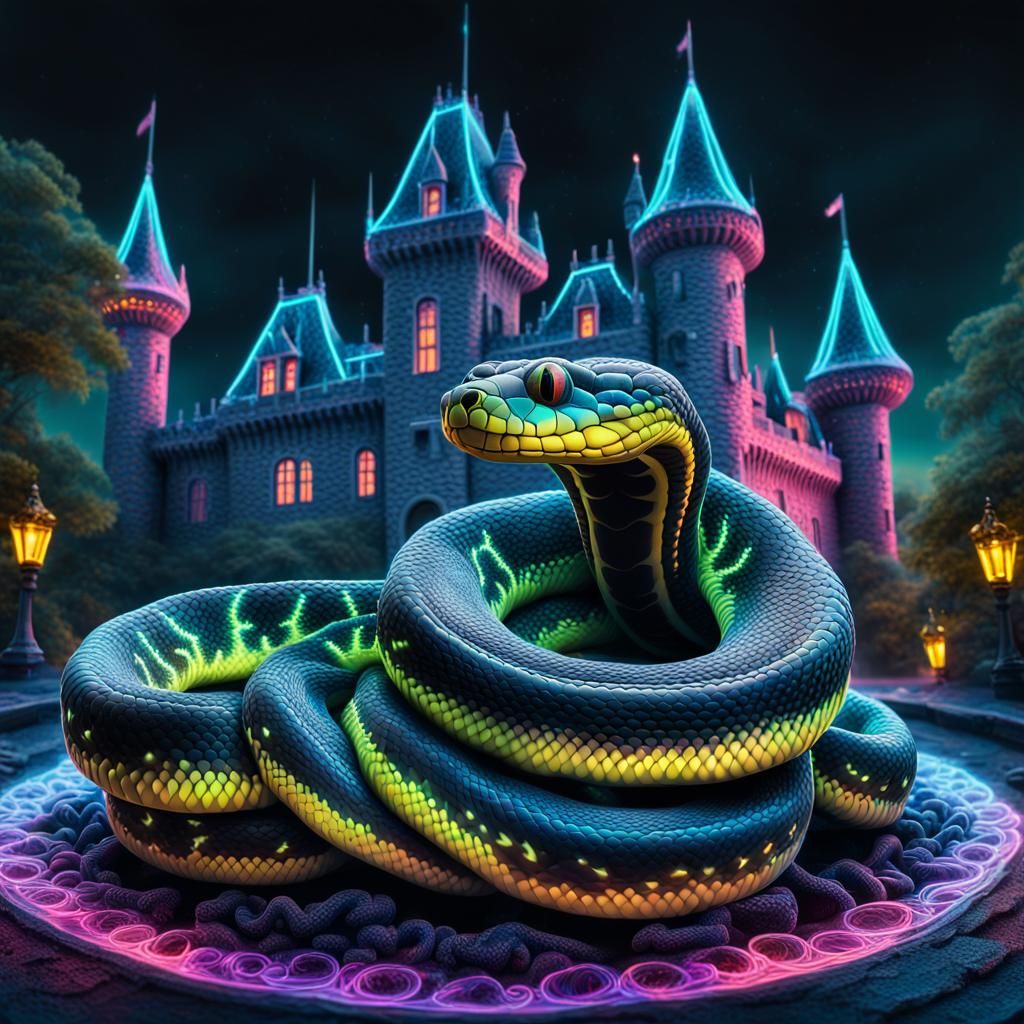 Bioluminescent Snakes Macro Photography in Digital Art