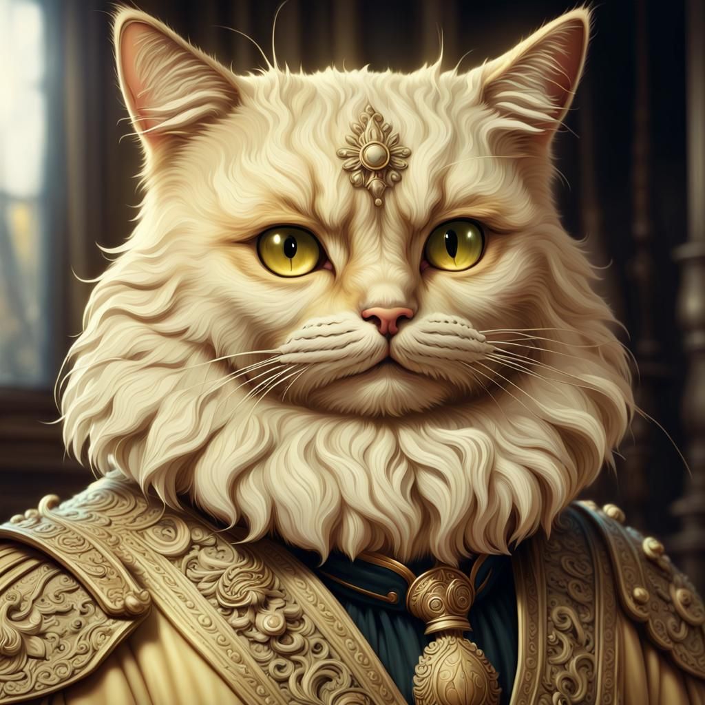 Detailed Cat Judge with Mustache in Digital Painting