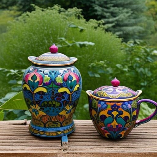 William Morris Patterned Skull Teapot in Garden