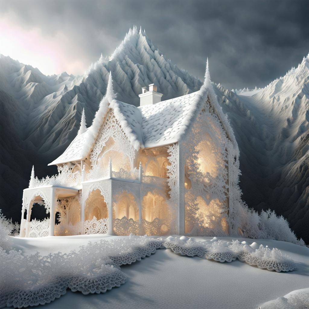 Lace Mountain Winter Landscape in Photorealistic CGI