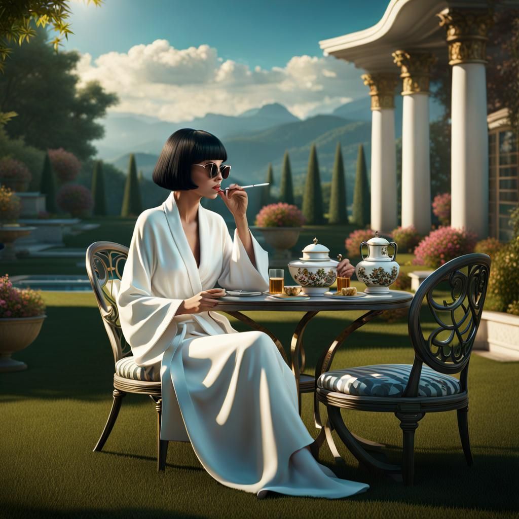 Young Woman Smoking: Detailed Matte Painting