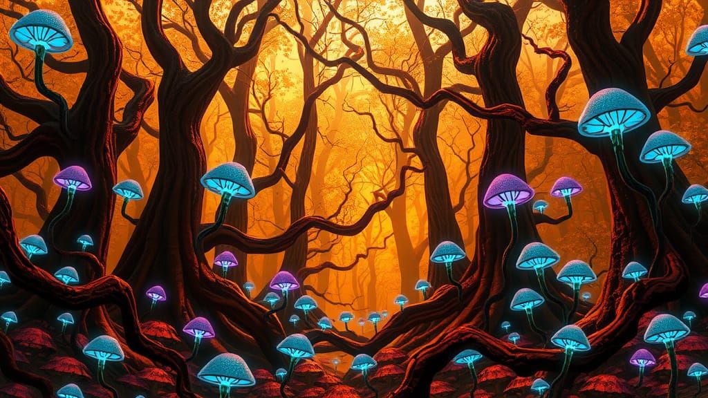 Glowing Mushrooms Light a Biopunk Forest