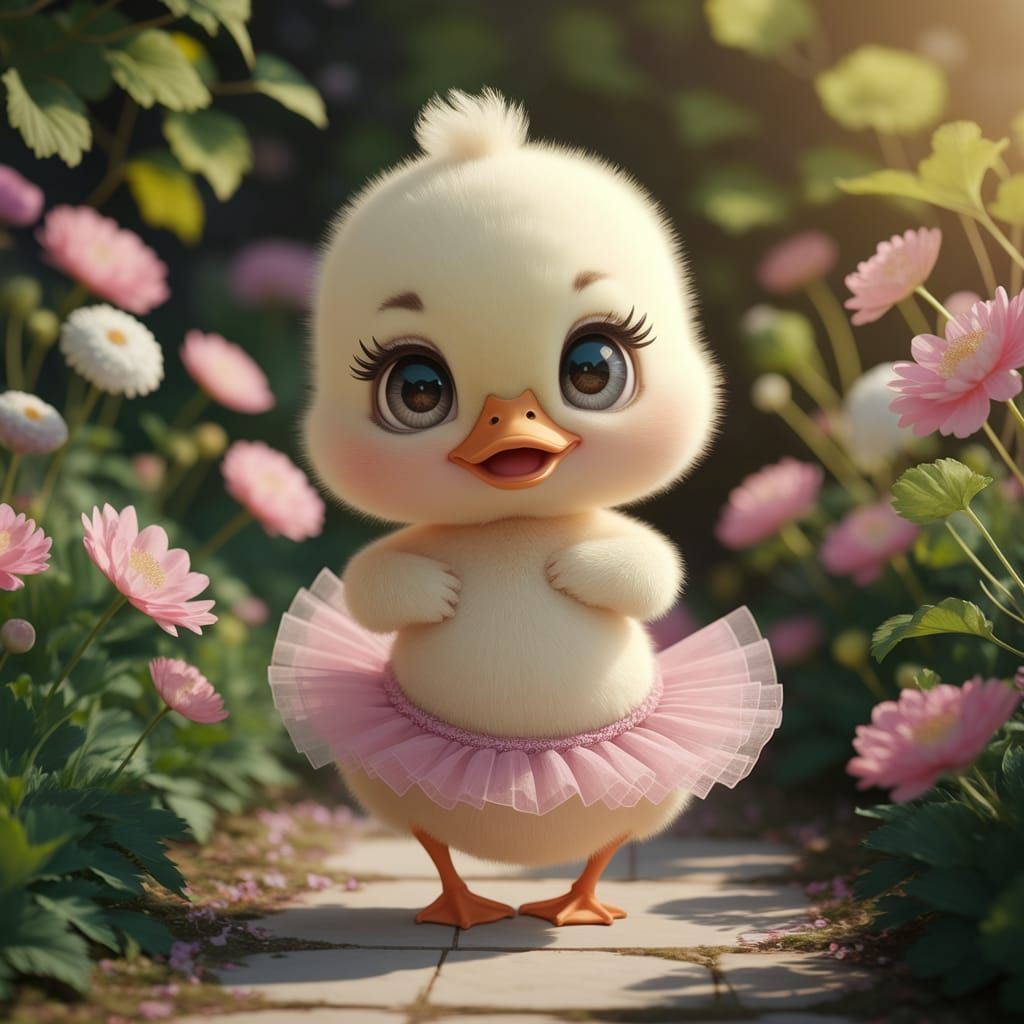 Duckling Ballerina in a Kawaii Garden