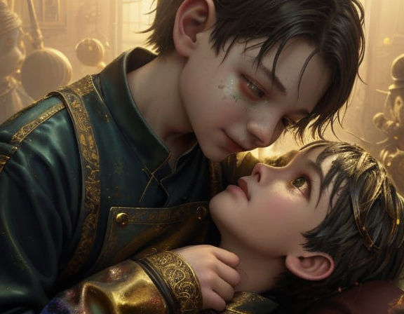 Creepy Child Offers Gift During Golden Hour Grunge Oil Paint...