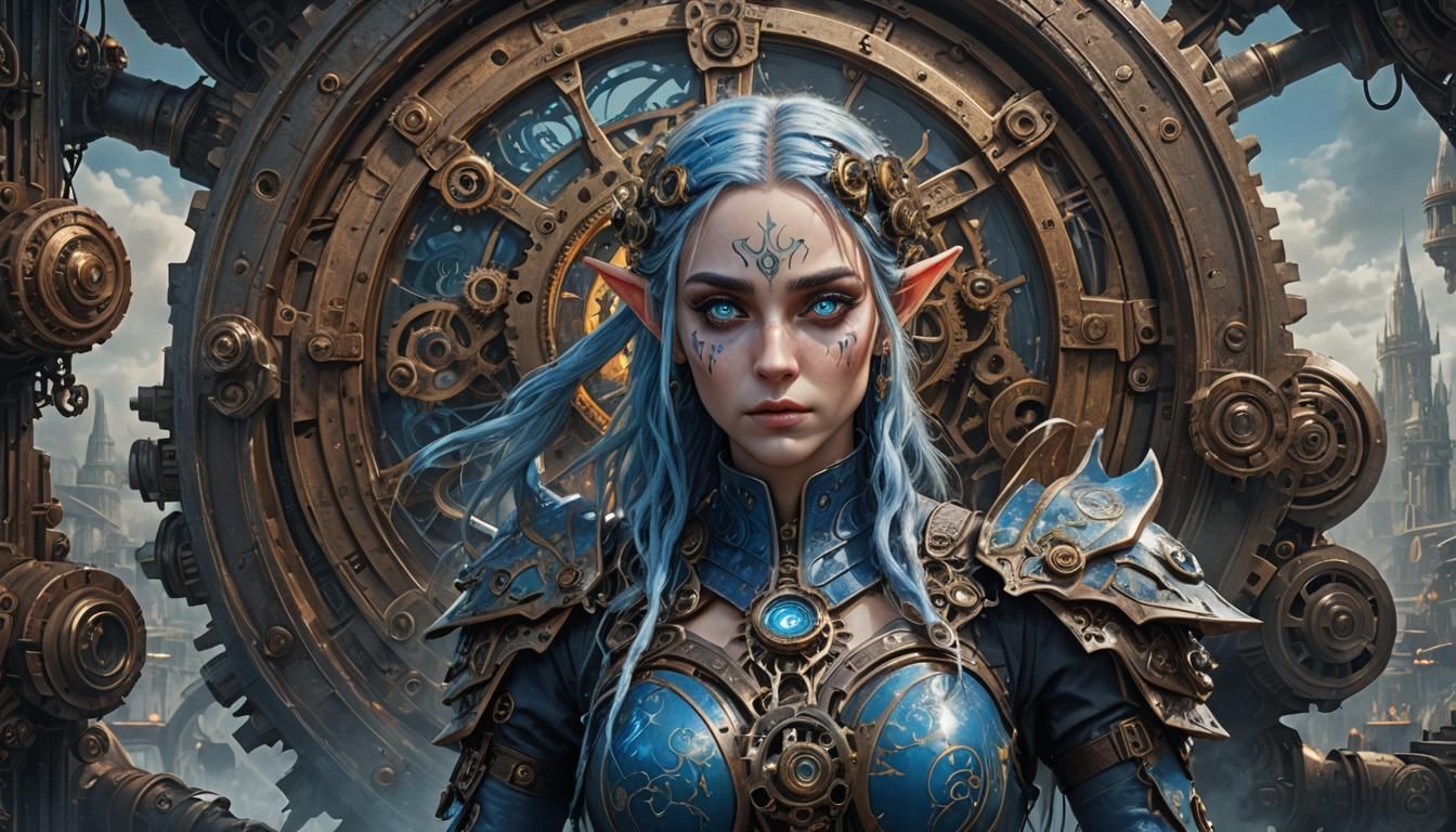 Steampunk Elf in Tang Suit with Blue Flames