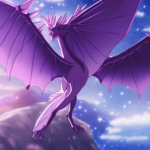 Purple Dragon Anime Key Visual in Studio Ghibli Style