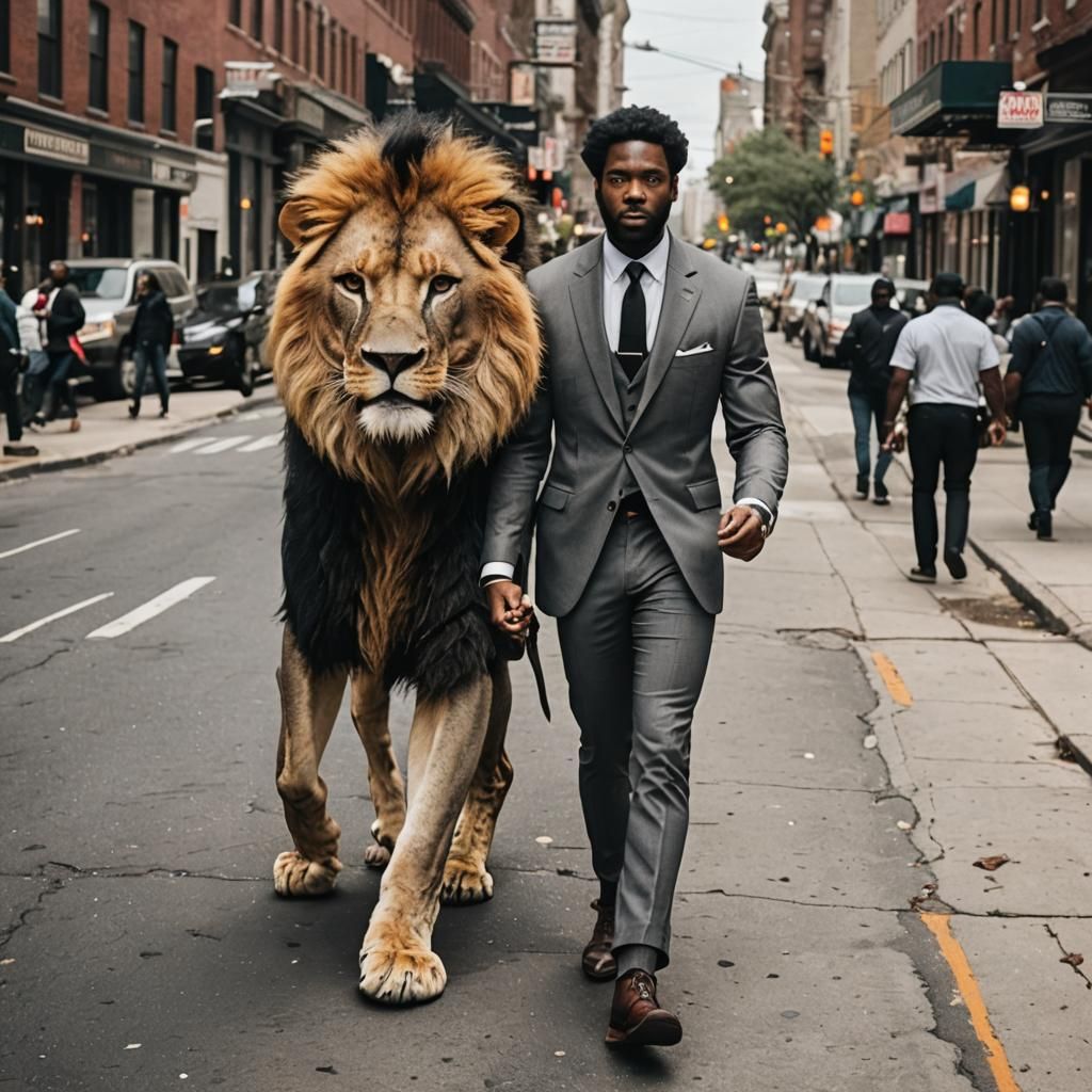 Man Walks Lion in Philadelphia