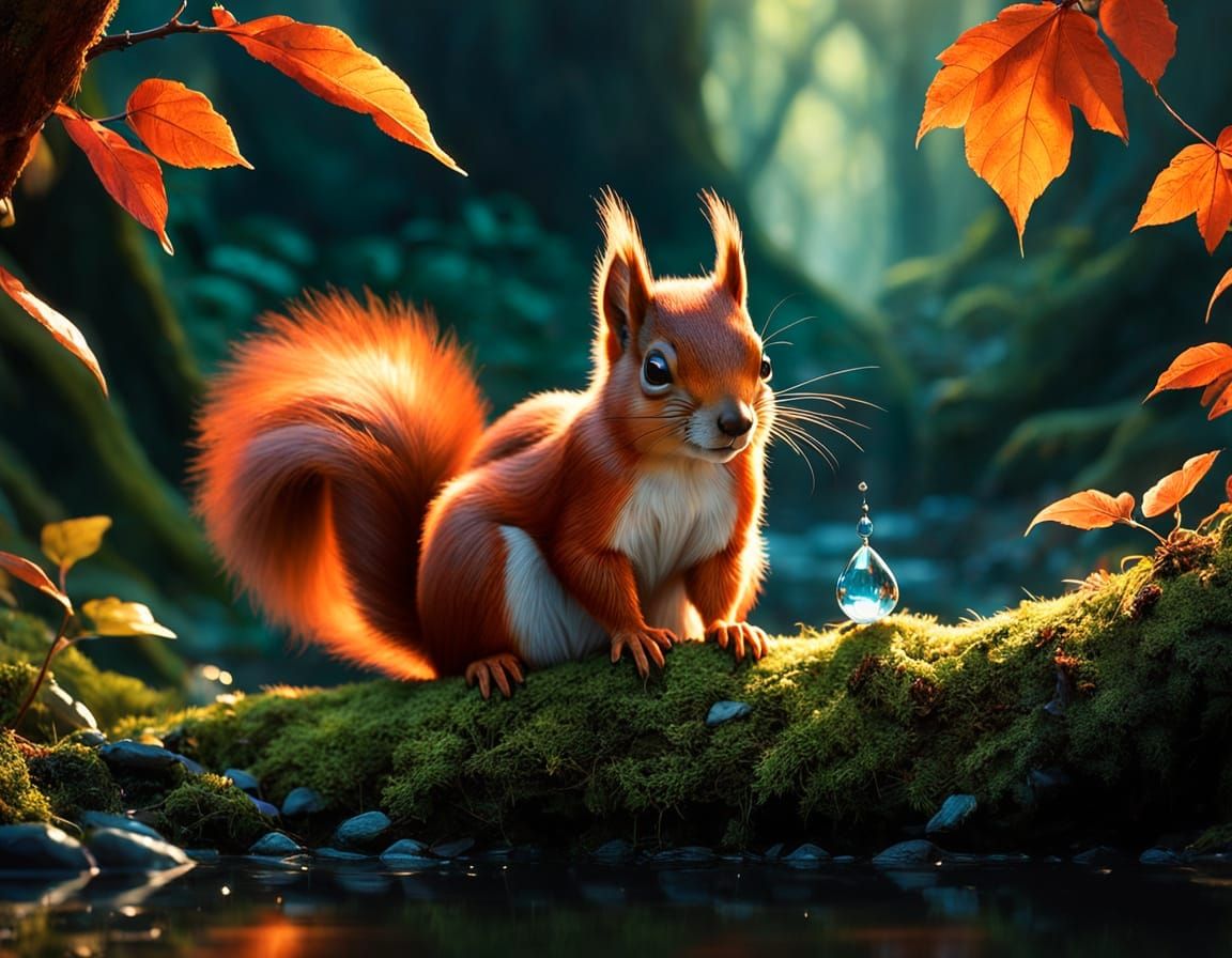 Red Squirrel in Emerald Forest: Digital Photography