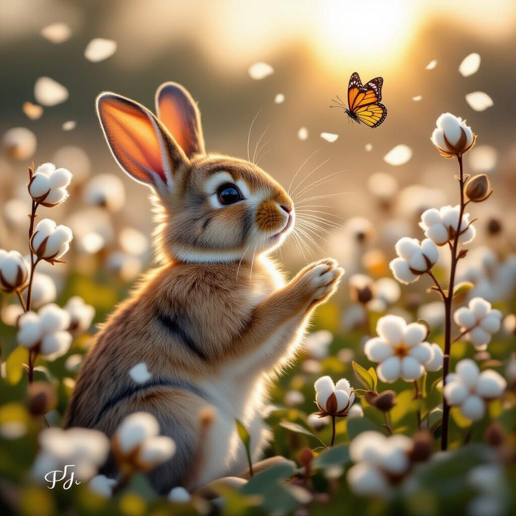 Rabbit in a cotton field
