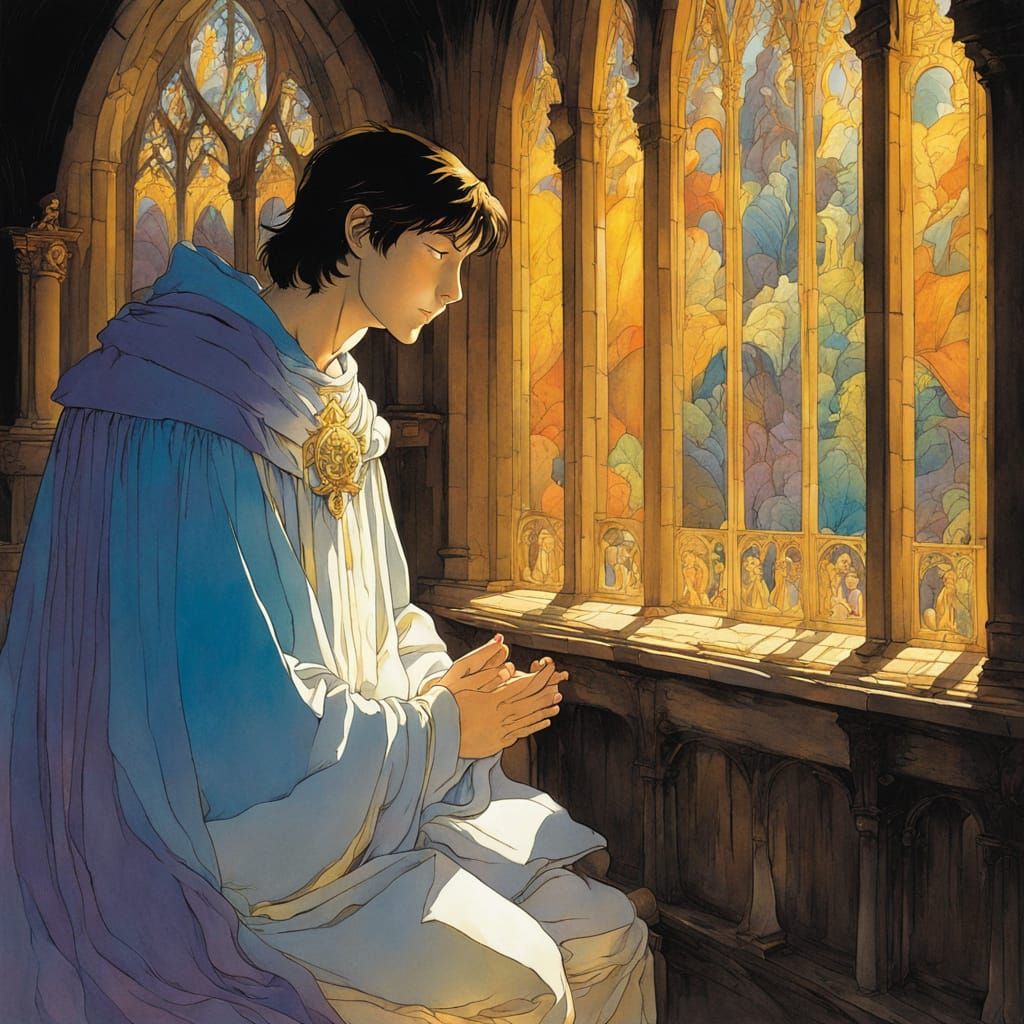 Young Paladin in Prayer: A Ghibli-esque Scene
