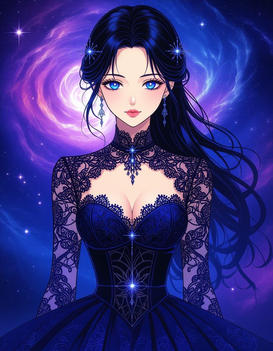 Cosmic Gothic Anime Woman in Nebula