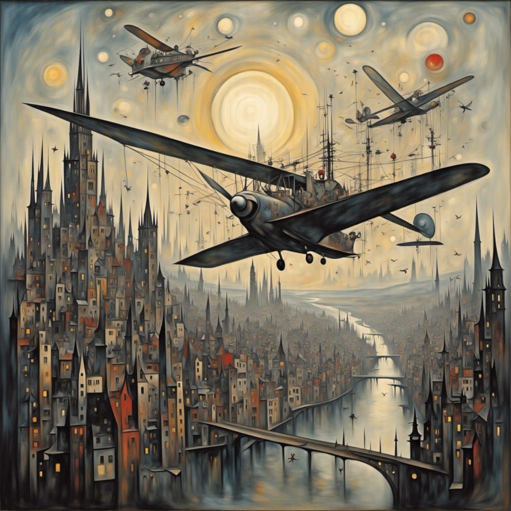 Biplanes Soaring Above London Skyline