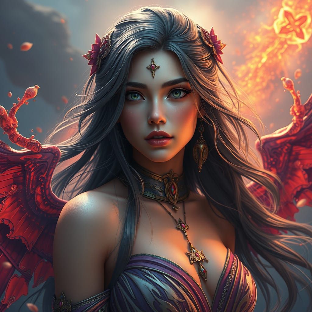 Ethereal Fantasy Maiden in Vibrant Hues