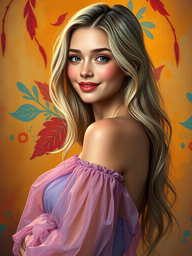 Hyperrealistic Oil Painting of a Young Woman in a Vibrant, C...