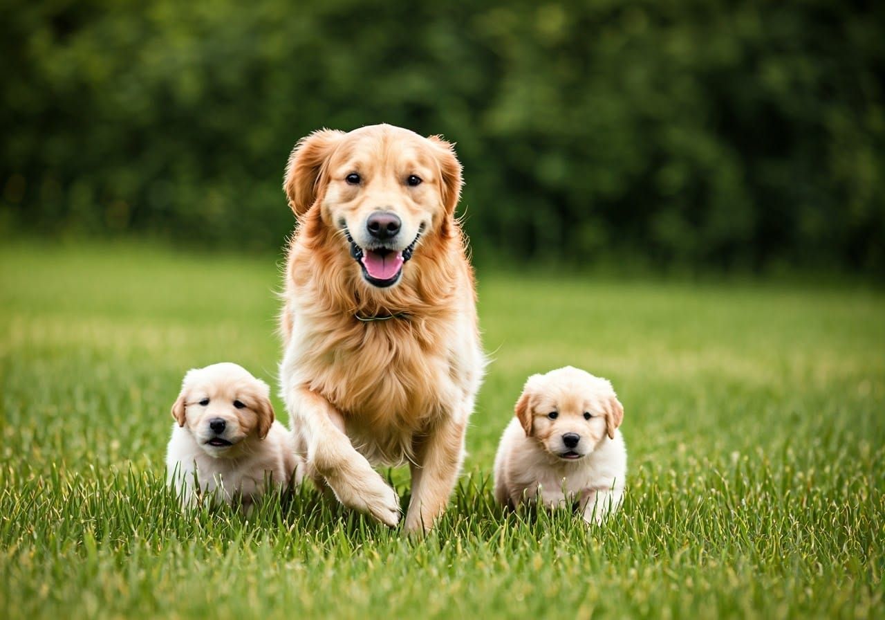 Happy Dogs Running Free in Lush Green Meadows