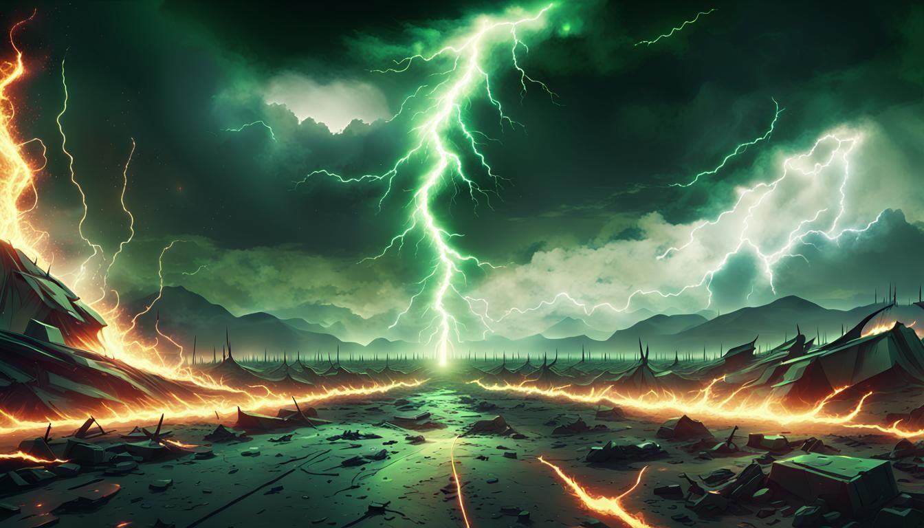 Futuristic Battlefield with Green Lightning in Vector Style