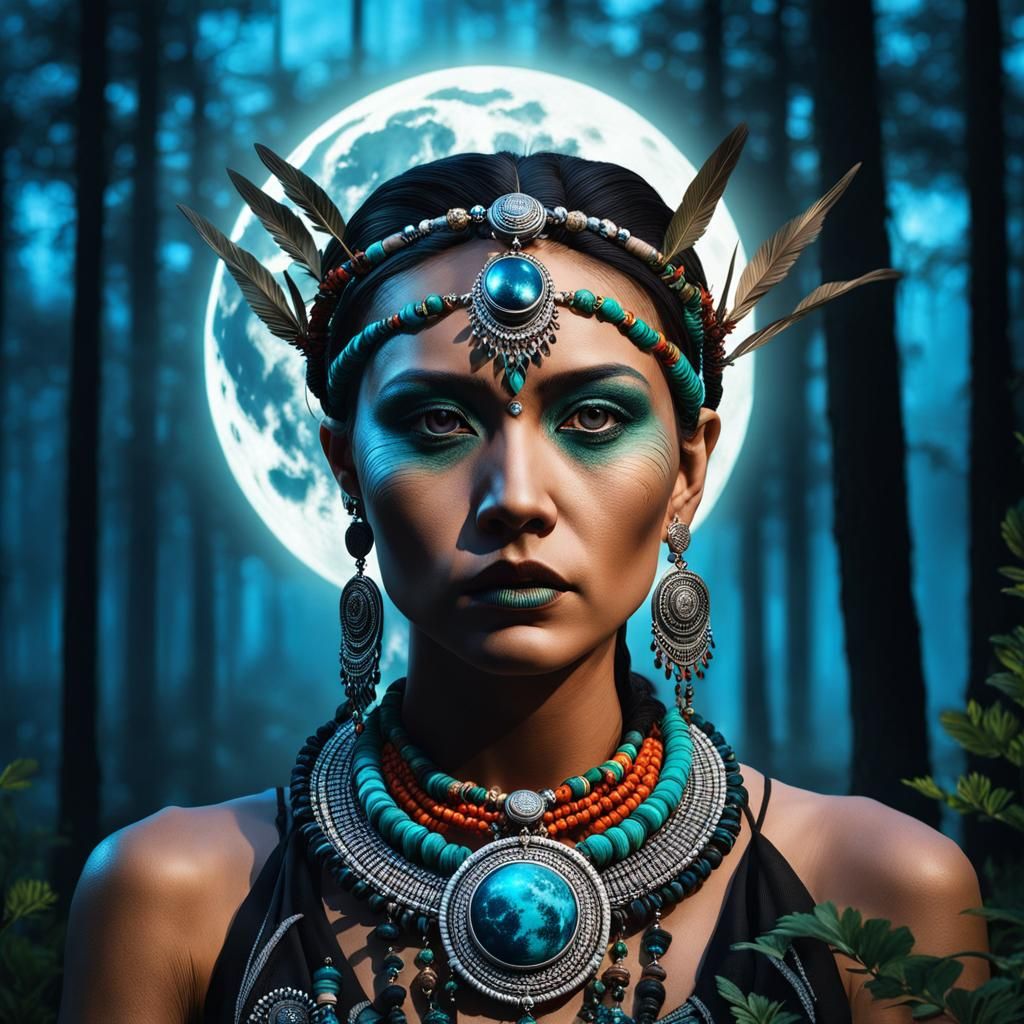 Death in Forest: Hyperrealistic Shaman Portrait