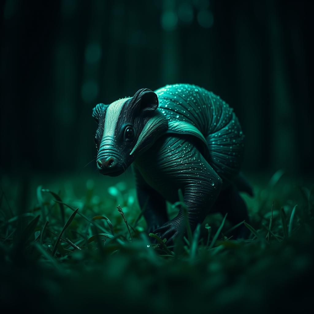 Grotesque Badger-Snail Hybrid in 80s Horror Style