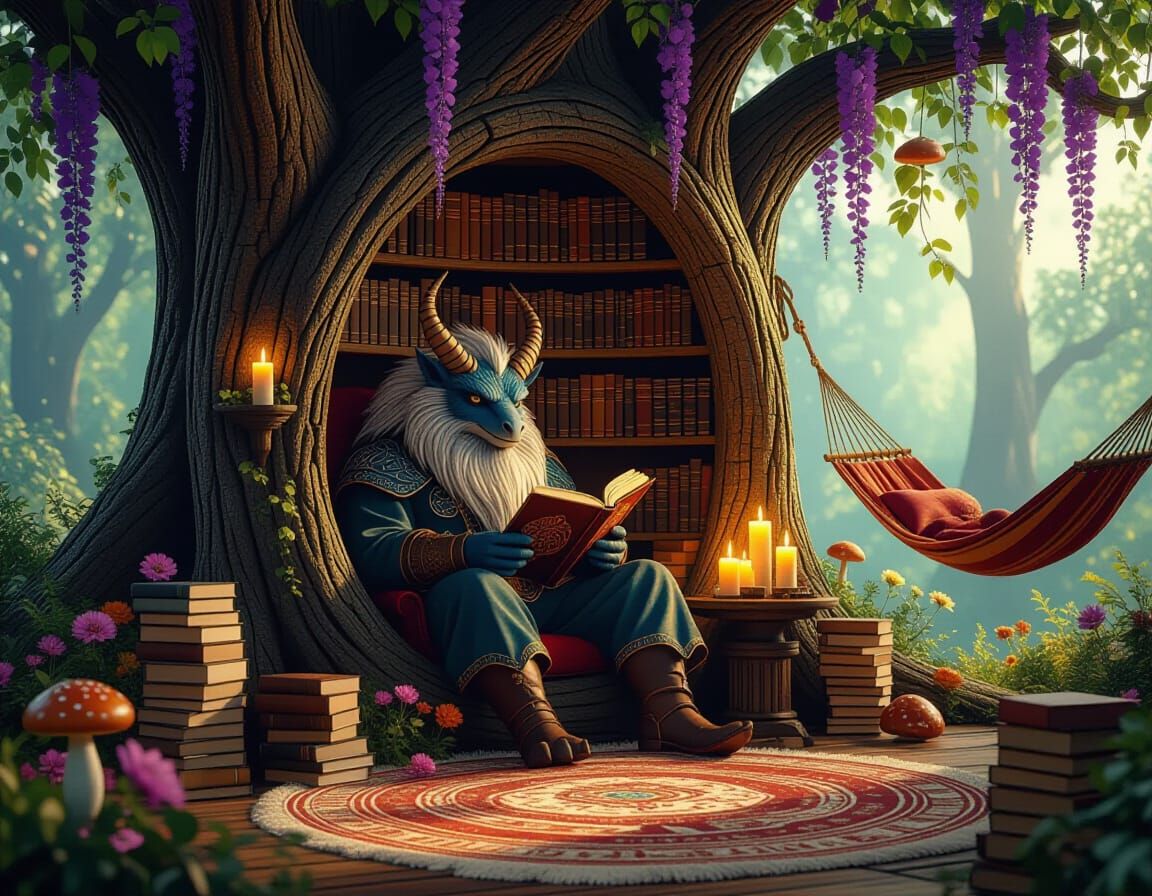 Majestic Beast in Cozy Tree Library