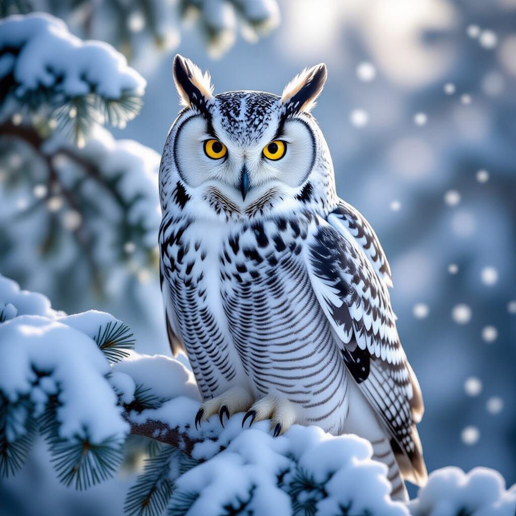 Snow Owl with Tribal Markings in Hyperrealistic Style