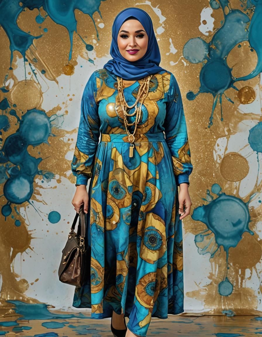 Psychedelic Alcohol Ink Portrait of Woman in Hijab