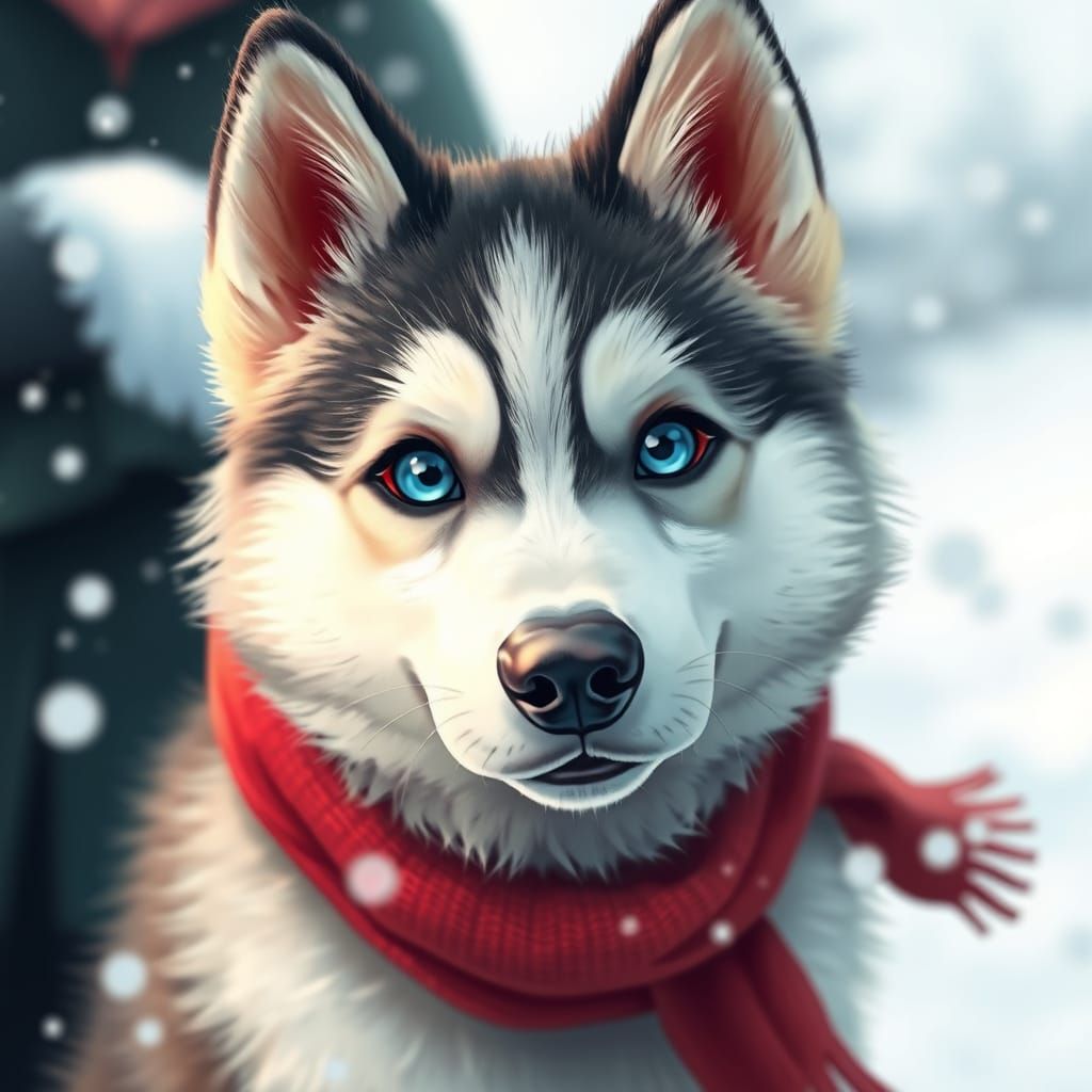 Winter Husky in Cozy Digital Art