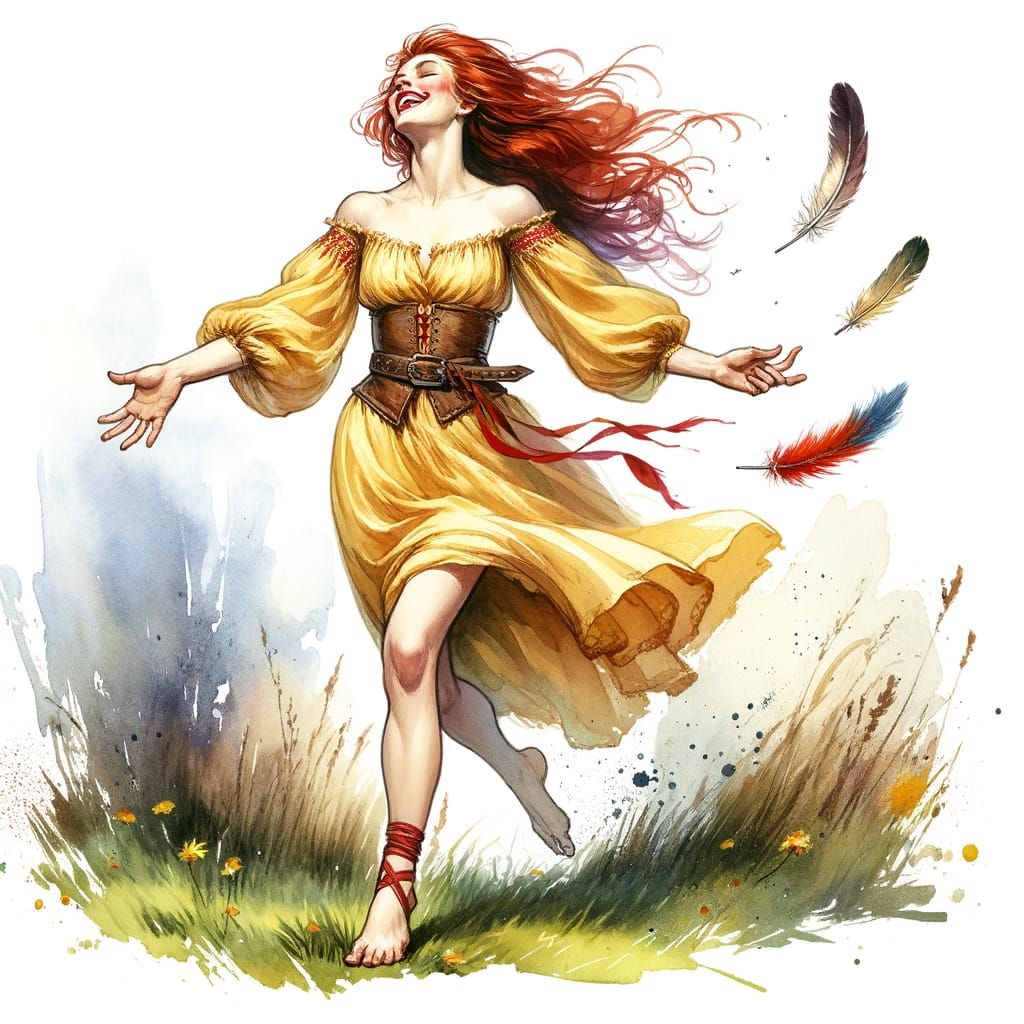 Norse Sun Goddess Joyfully Embraces Spring Meadow