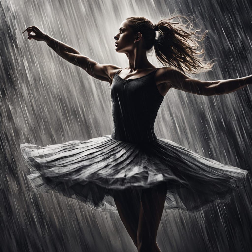 Ballerina's Dramatic Leap in High Contrast Oil Painting