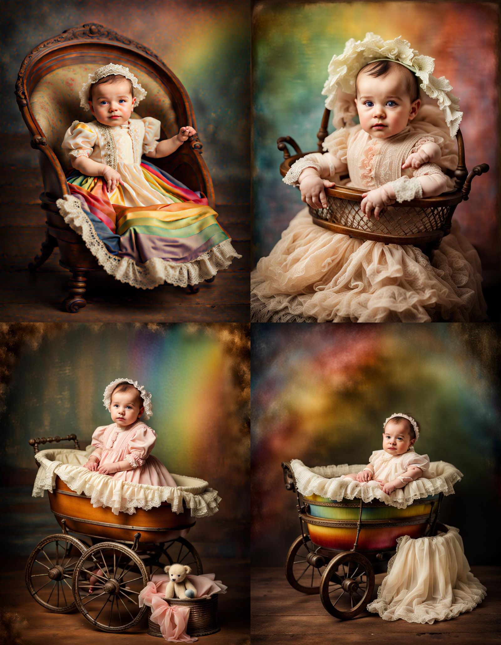 Baby in Victorian Dress on Rainbow