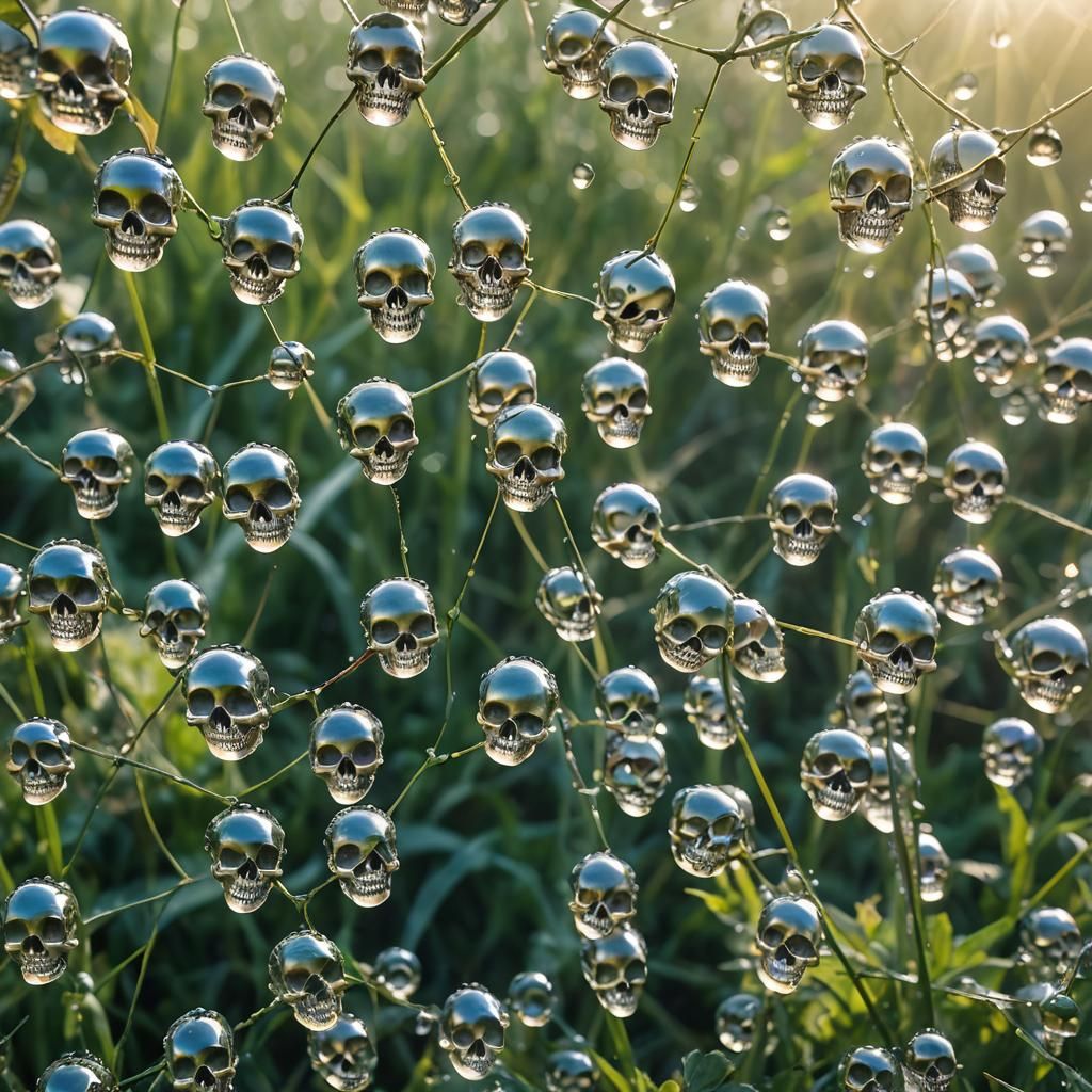 Skull-Shaped Dew Drops in Divine Sunshine