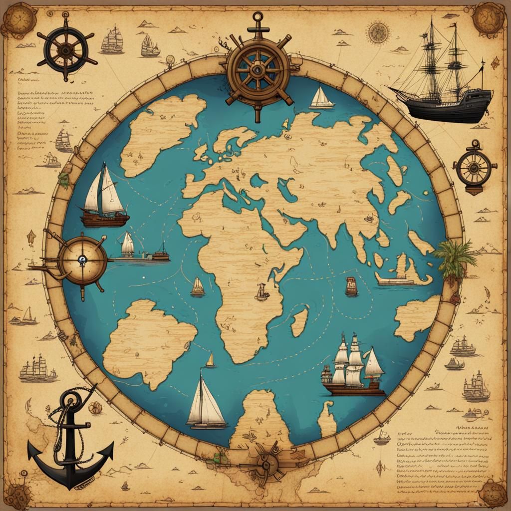 Nautical Treasure Map with 80s/90s Game References