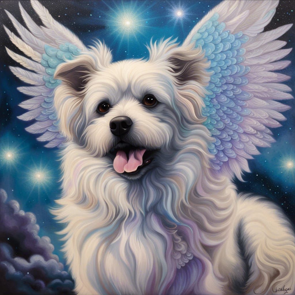 Dog Angel in Heaven: Maximalist Digital Painting