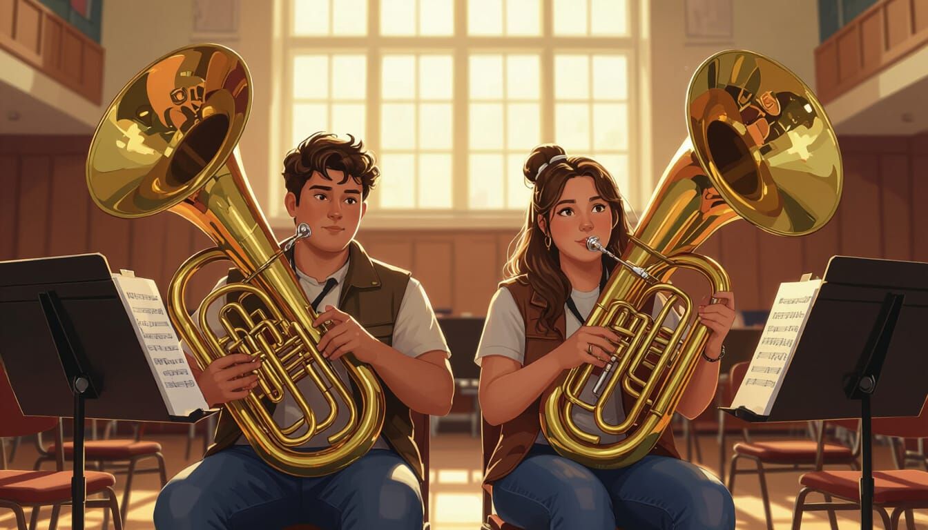 College Musicians with Tubas: Digital Art Realism