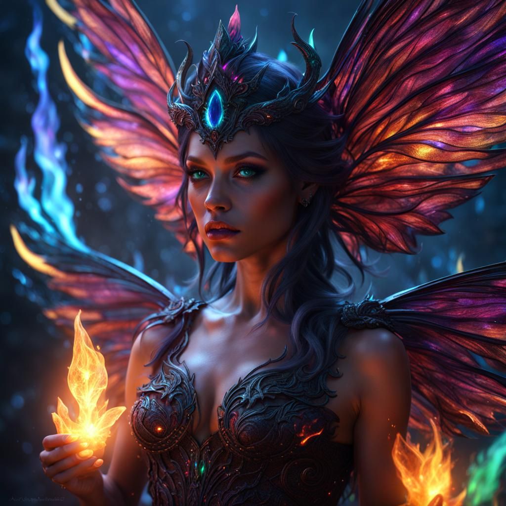 Demonic Crystal Fairy with Iridescent Flames