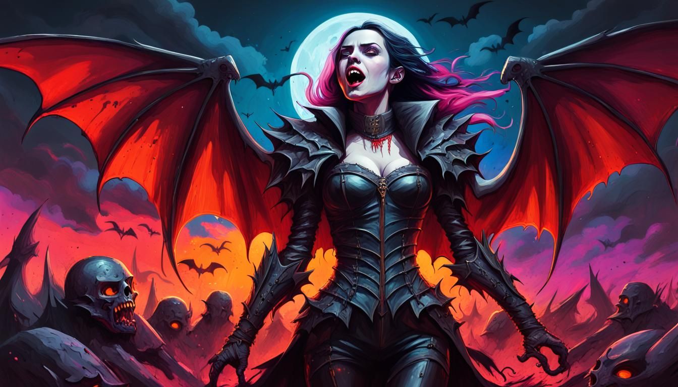 Vampire Queen Roars in Graffiti Art Style