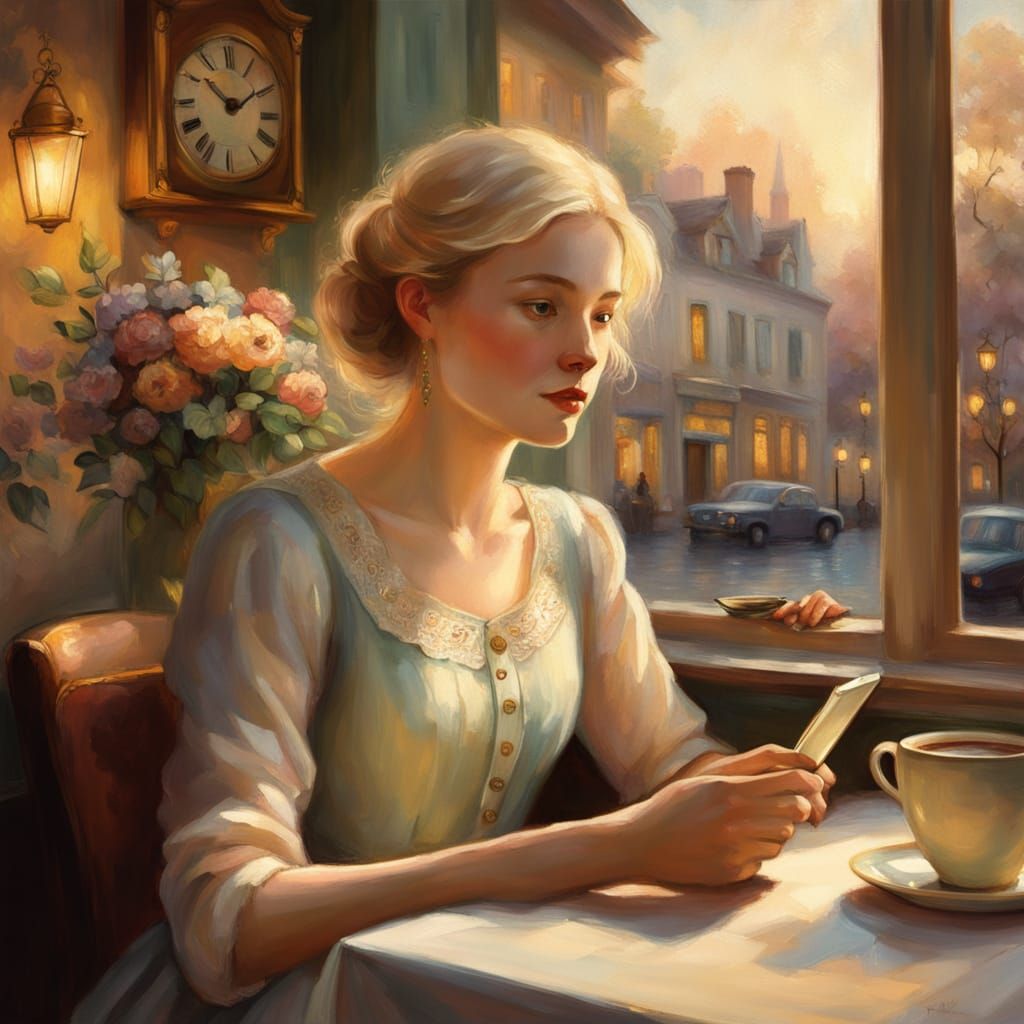 Cozy Cafe Scene in Soft Neo-Impressionist Style