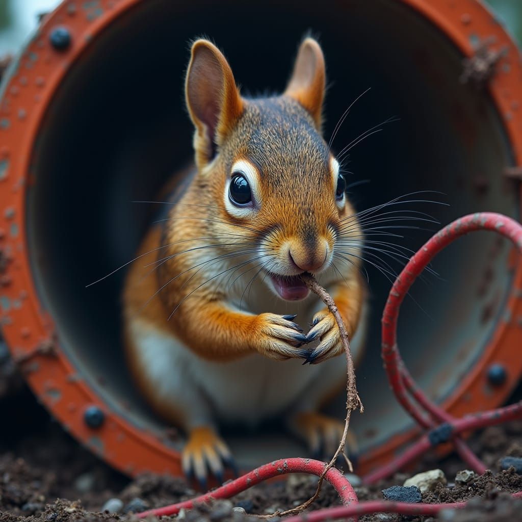 Squirrel in Missile Silo, Chewing on Wiring in a Futuristic ...